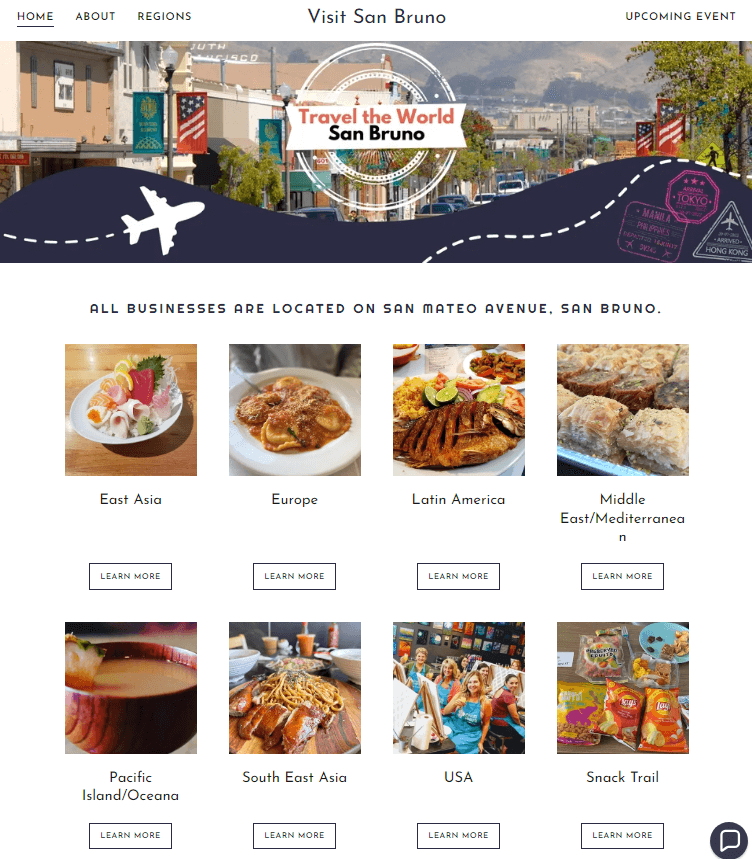 screenshot of San Bruno Food Map website