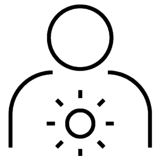 figure with sun beaming inside chest